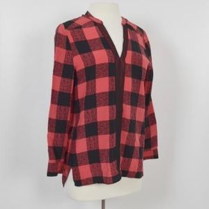 Sandro red buffalo check silk top. Size 1 (sm)